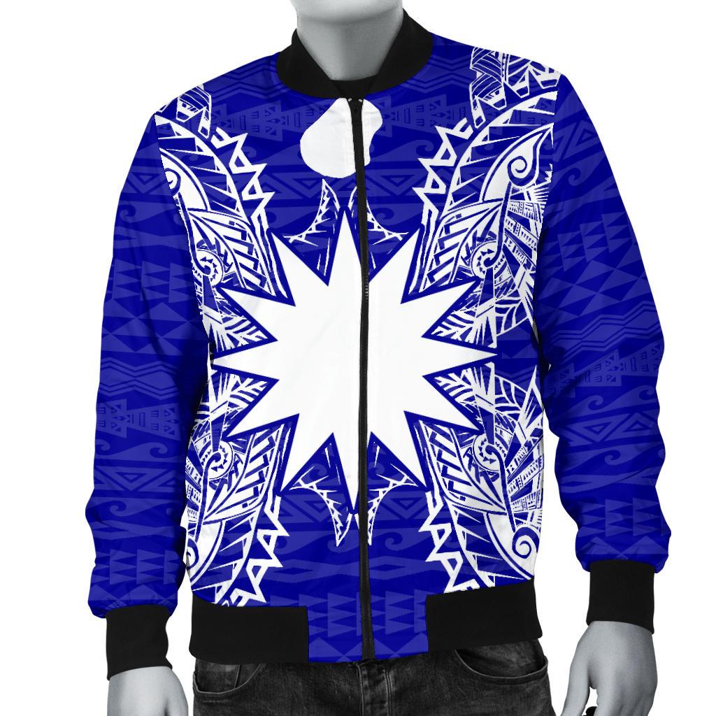 Nauru Polynesian Men's Bomber Jacket Map Blue - Polynesian Pride