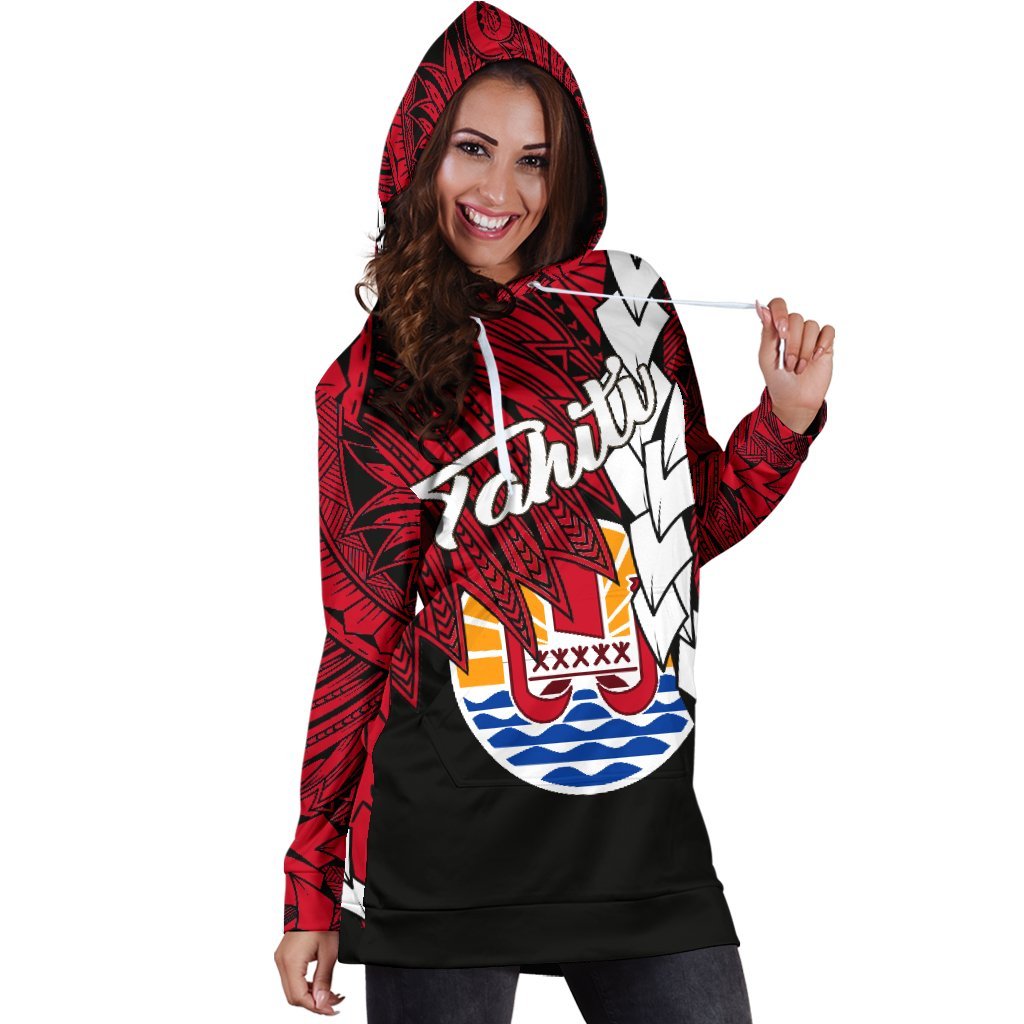 Tahiti Polynesian Hoodie Dress - Tribal Wave Tattoo Flag Style - Polynesian Pride