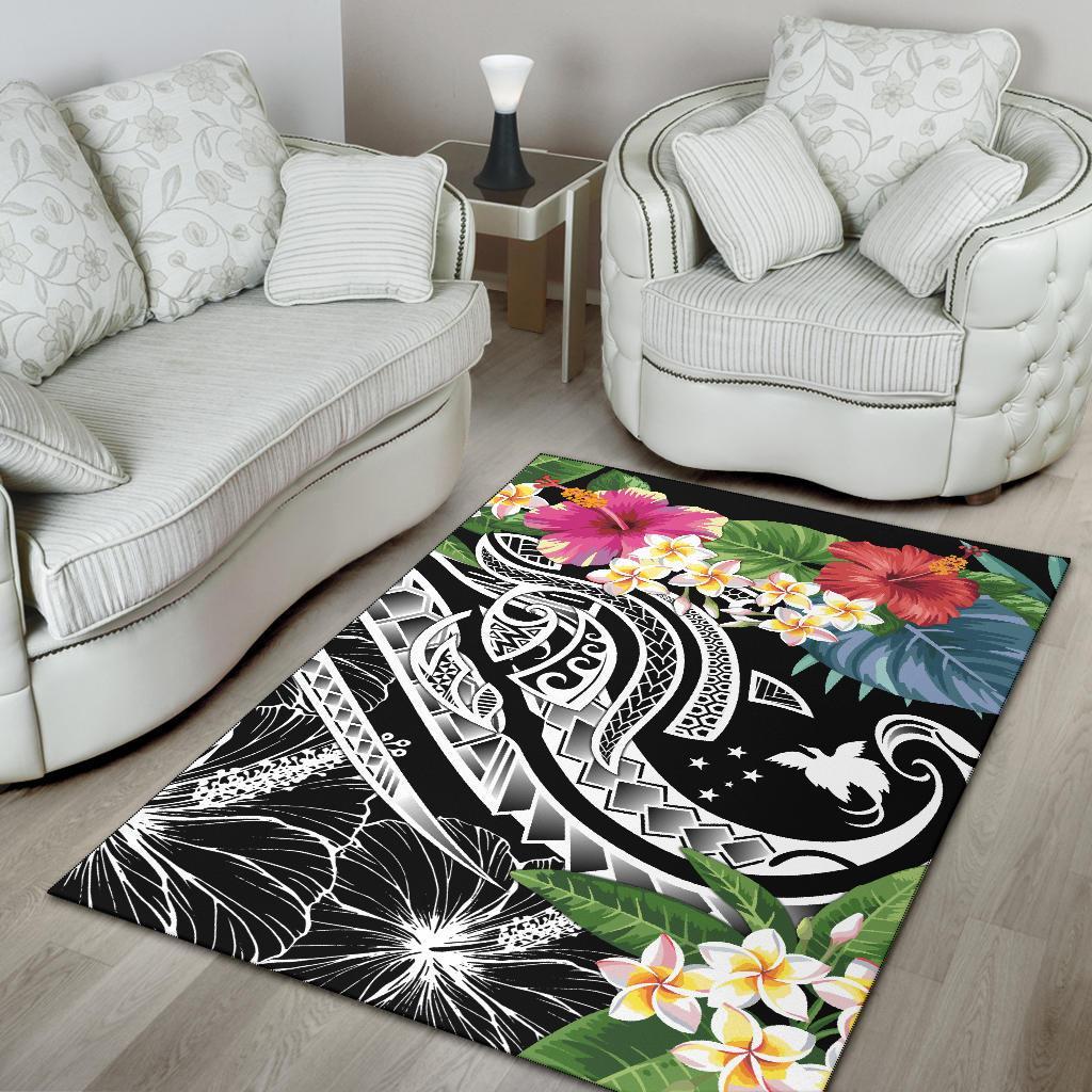 Papua New Guinea Polynesian Area Rug - Summer Plumeria (Black) - Polynesian Pride
