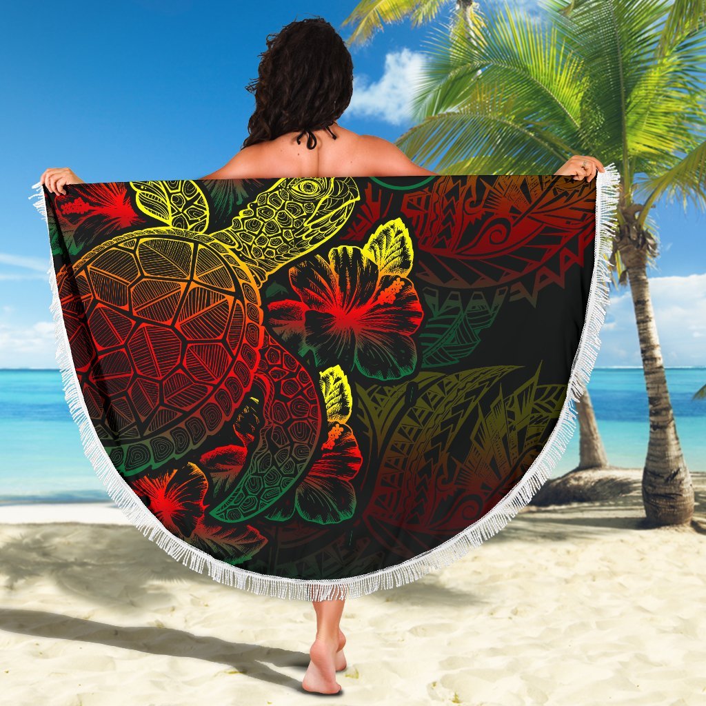 Yap Polynesia Beach Blanket Turtle Hibiscus Reggae - Polynesian Pride