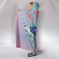 Hawaii Map Kanaka Turtle Galaxy Night Plumeria Hibiscus Hooded Blanket - Polynesian Pride