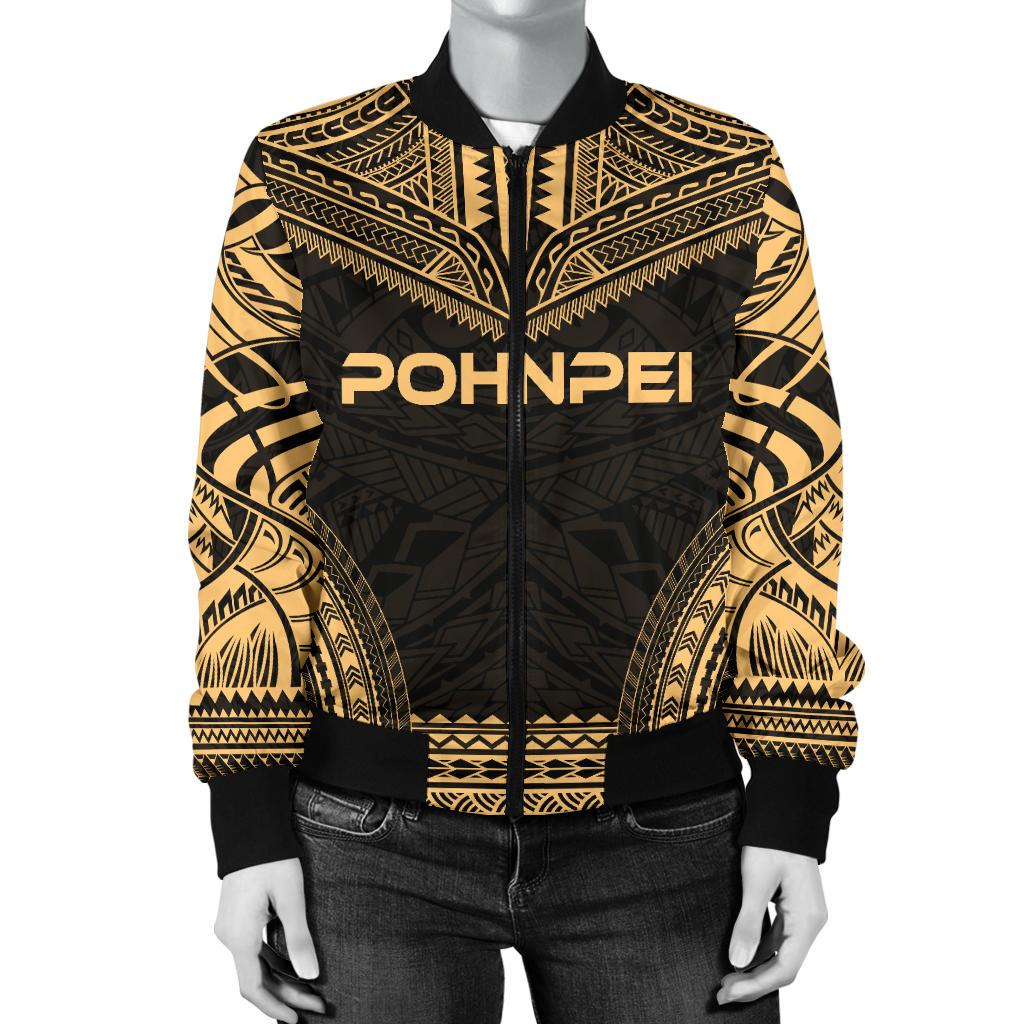 Pohnpei Polynesian Chief Women'S Bomber Jacket - Gold Version - Polynesian Pride