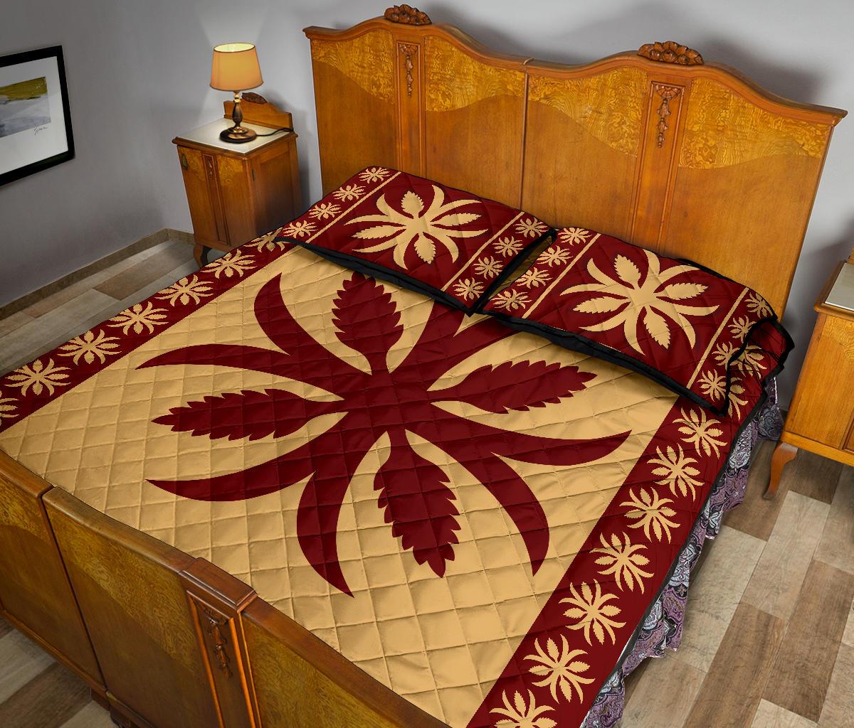 Hawaiian Quilt Pattern Flower Lovely Quilt Bed Set - Polynesian Pride