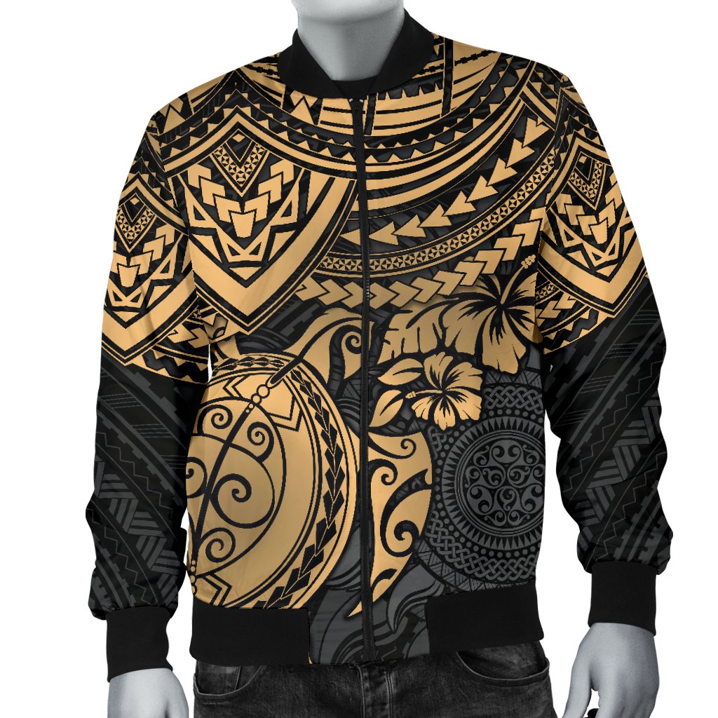 Polynesian Bomber Jacket (Men) - Polynesian Golden Turtle - Polynesian Pride