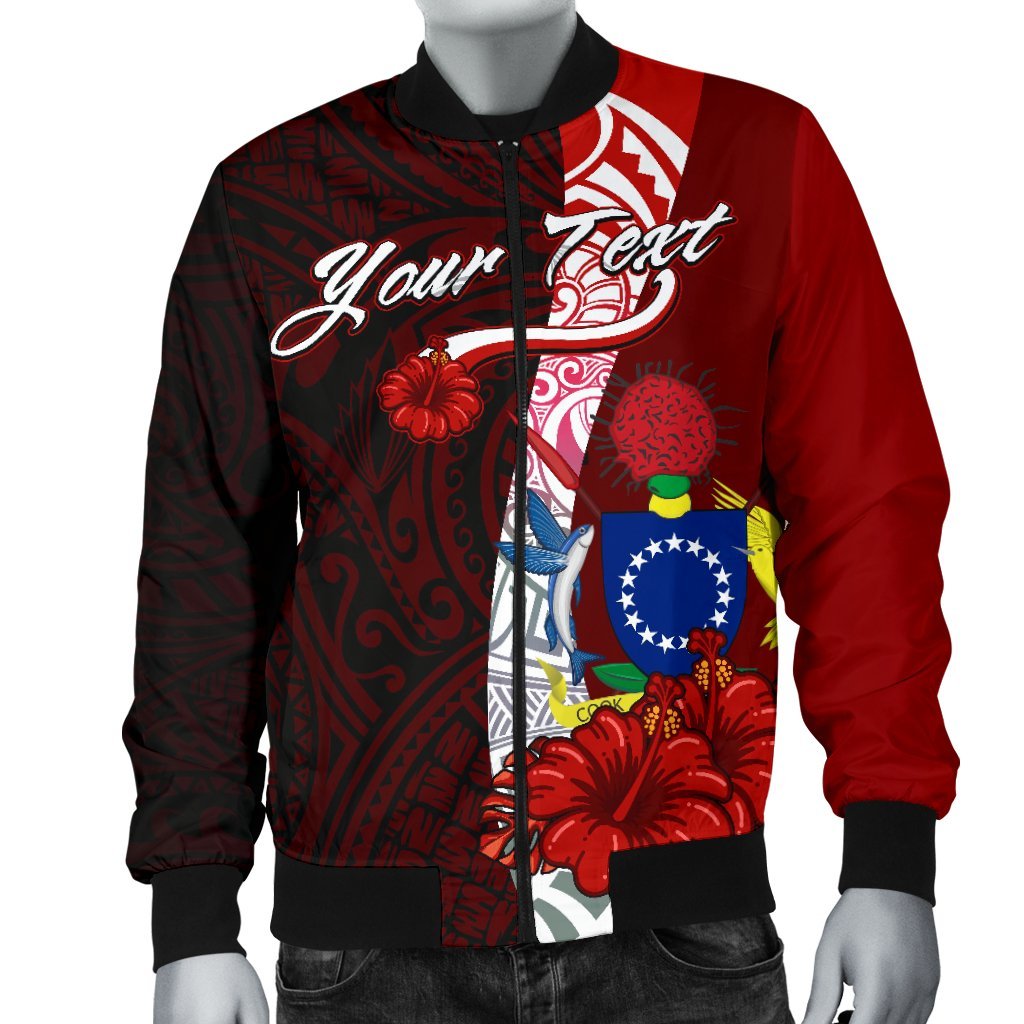 Cook Islands Polynesian Custom Personalised Men's Bomber Jacket - Coat Of Arm With Hibiscus - Polynesian Pride