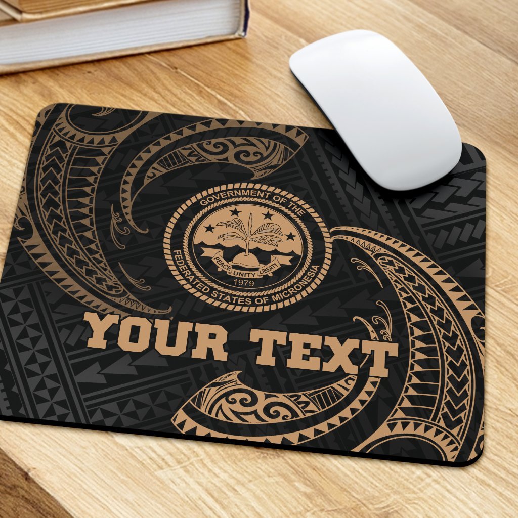 Federated States Of Micronesia Custom Personalised Mouse Pad - Gold Tribal Wave - Polynesian Pride