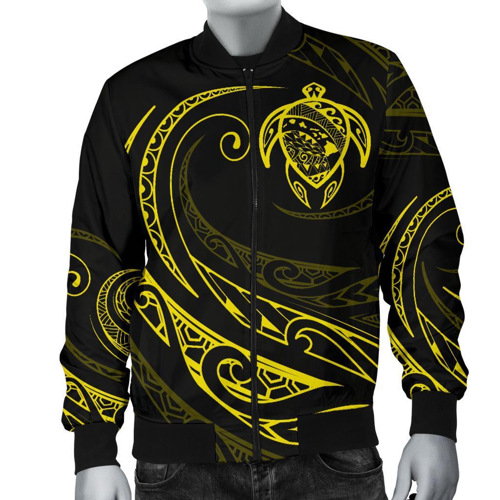 Hawaii Turtle Map Polynesian Men's Bomber Jacket - Yellow - Frida Style - Polynesian Pride
