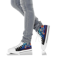 Fiji Custom Personalised High Top Shoes Blue - Vintage Tribal Mountain Crest - Polynesian Pride
