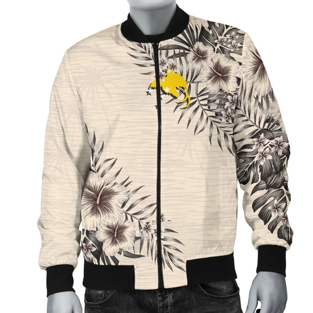 Papua New Guinea Men's Bomber Jacket - The Beige Hibiscus Beige - Polynesian Pride