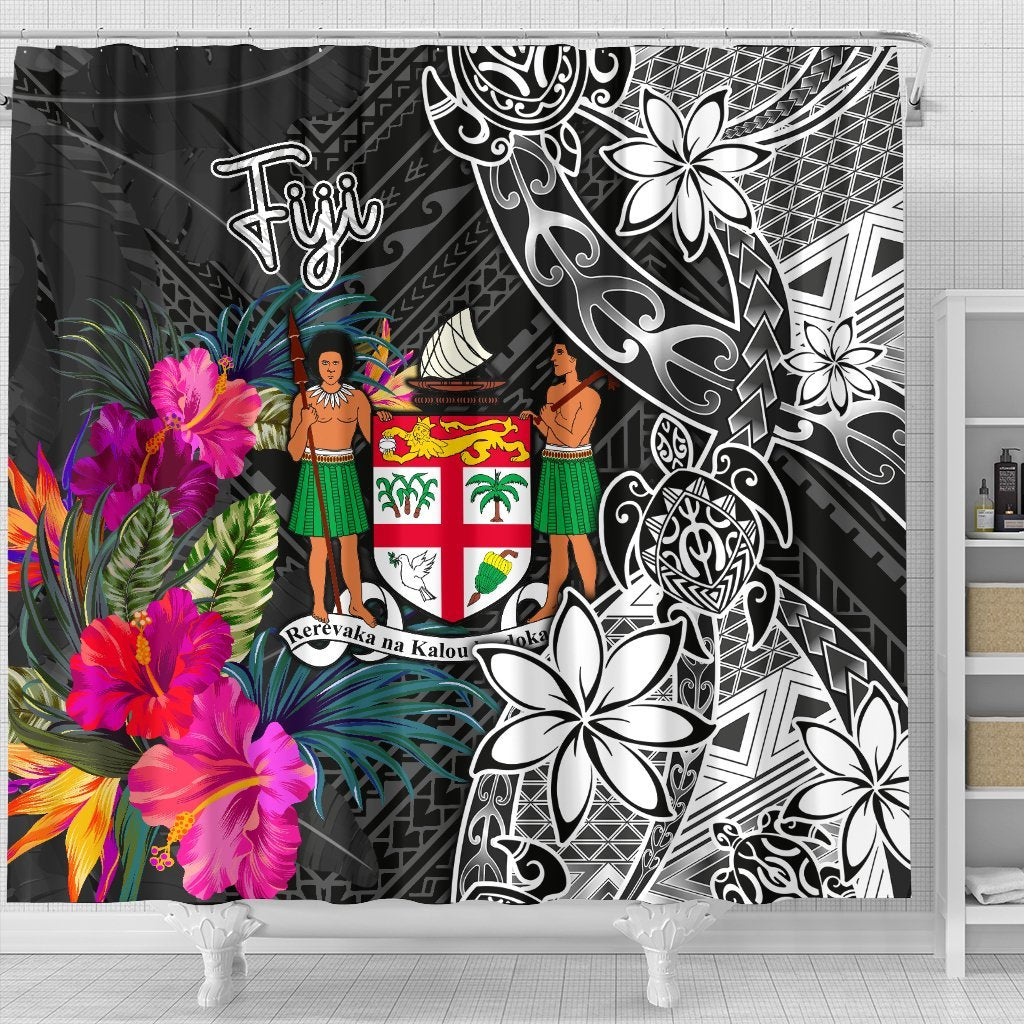 Fiji Shower Curtain - Coat of Arm Turtle Floral - Polynesian Pride