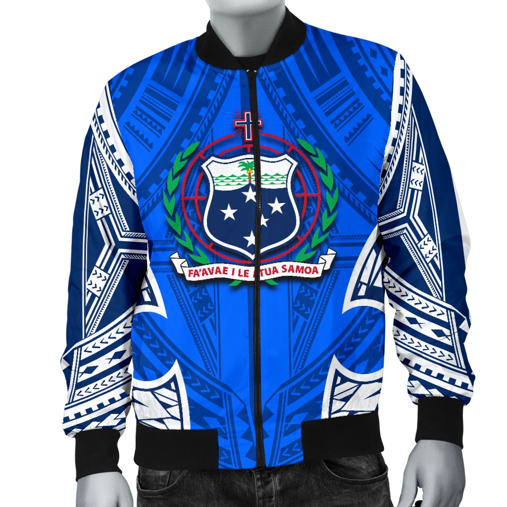 Samoa Polynesian Men's Bomber Jacket - Samoan Pattern With Seal - Polynesian Pride