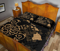 Turtle Hibiscus Map Gold Quilt Bed Set - Polynesian Pride