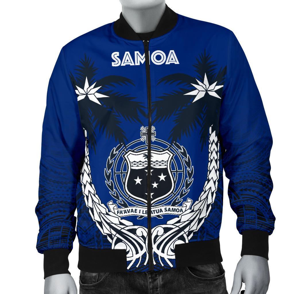 Samoa Polynesian Coconut Men's Bomber Jacket (Blue) - Polynesian Pride