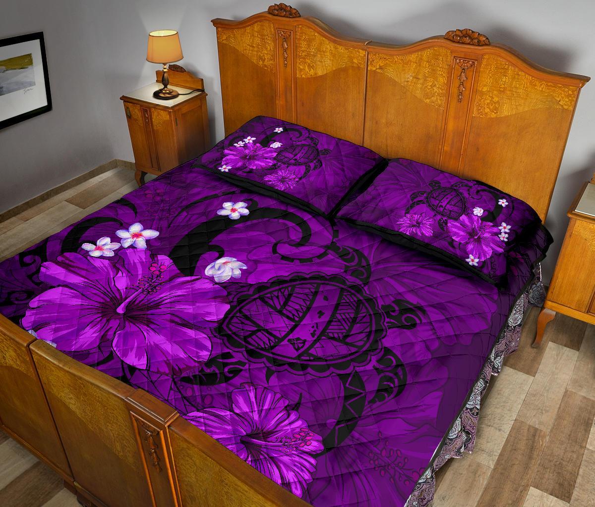 Hawaii Turtle Poly Tribal Quilt Bed Set - Purple - Polynesian Pride