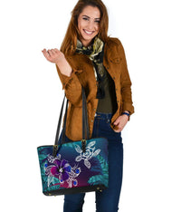 hawaiiSmall Leather Tote - Hawaii Turtle Flowers And Palms Retro - Polynesian Pride