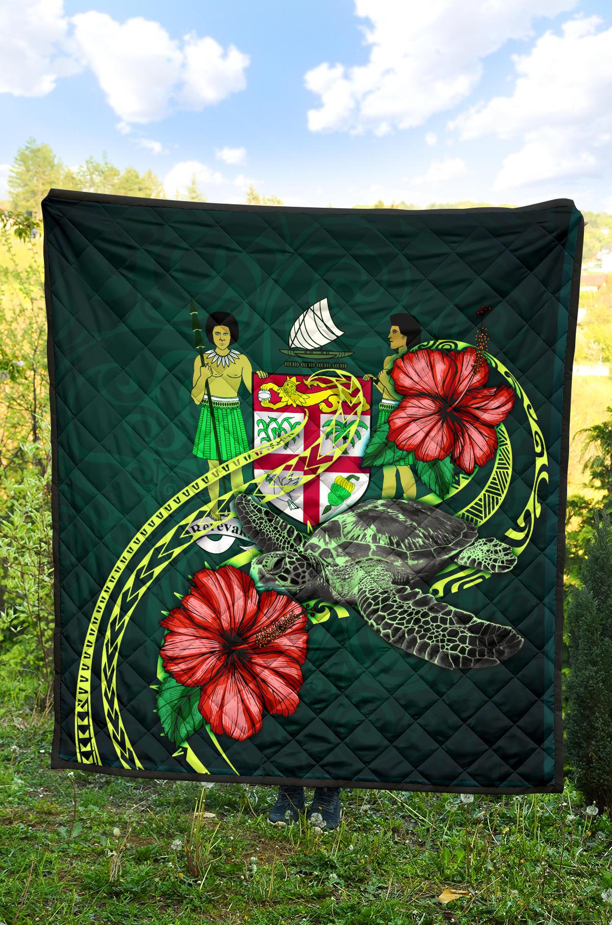 Fiji Polynesian Premium Quilt - Green Turtle Hibiscus - Polynesian Pride