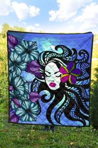 Hawaiian Hibiscus Polynesian Hula Girl Premium Quilt - Polynesian Pride