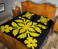 Hawaiian Quilt Bed Set Royal Pattern - Black And Yellow - B2 Style - Polynesian Pride
