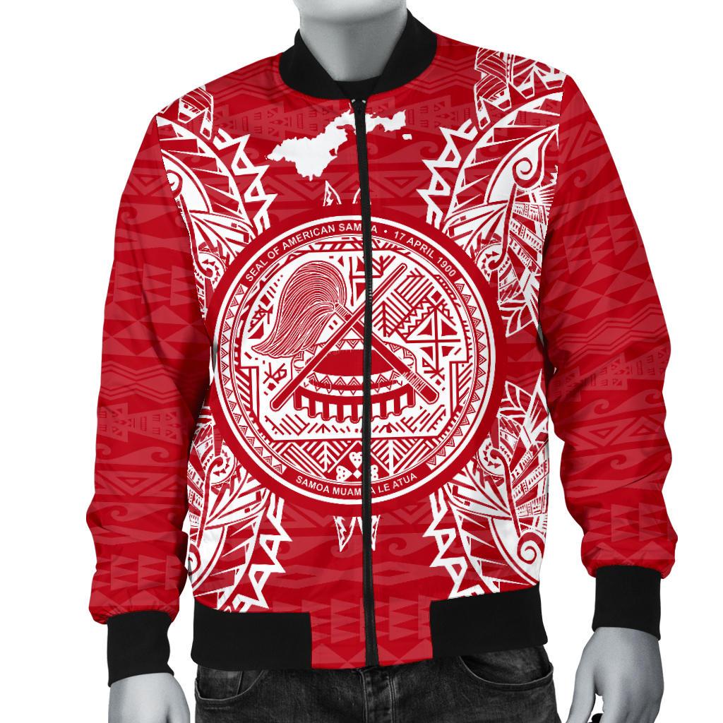 American Samoa Polynesian Men's Bomber Jacket Map Red White - Polynesian Pride