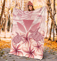 Hawaii Turtle Kanaka Plumeria Polynesian Pink Premium Blanket - Polynesian Pride