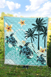 Cook Islands Premium Quilt - Blue Turtle Hibiscus - Polynesian Pride