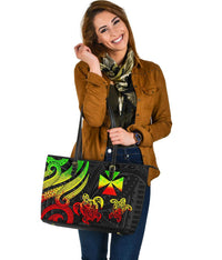 Wallis and Futuna Large Leather Tote - Reggae Tentacle Turtle - Polynesian Pride