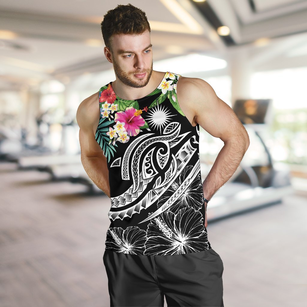 Marshall Islands Polynesian Men's Tank Top - Summer Plumeria (Black) - Polynesian Pride