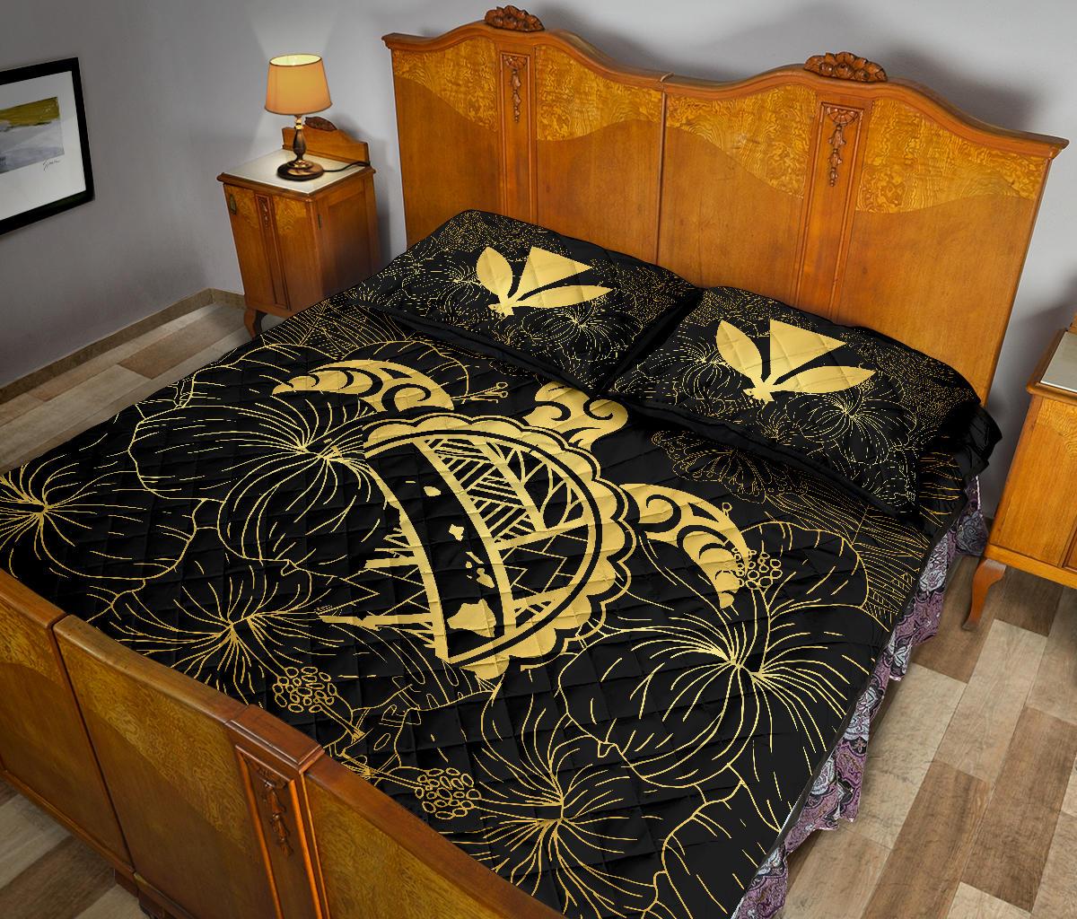 Hawaii Turtle Kanaka Golden Quilt Bed Set - Polynesian Pride