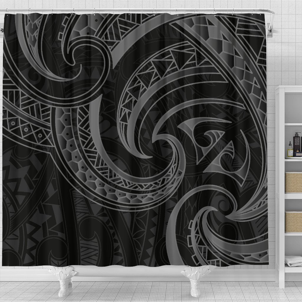 New Zealand Maori Mangopare Shower Curtain Polynesian - Black - Polynesian Pride
