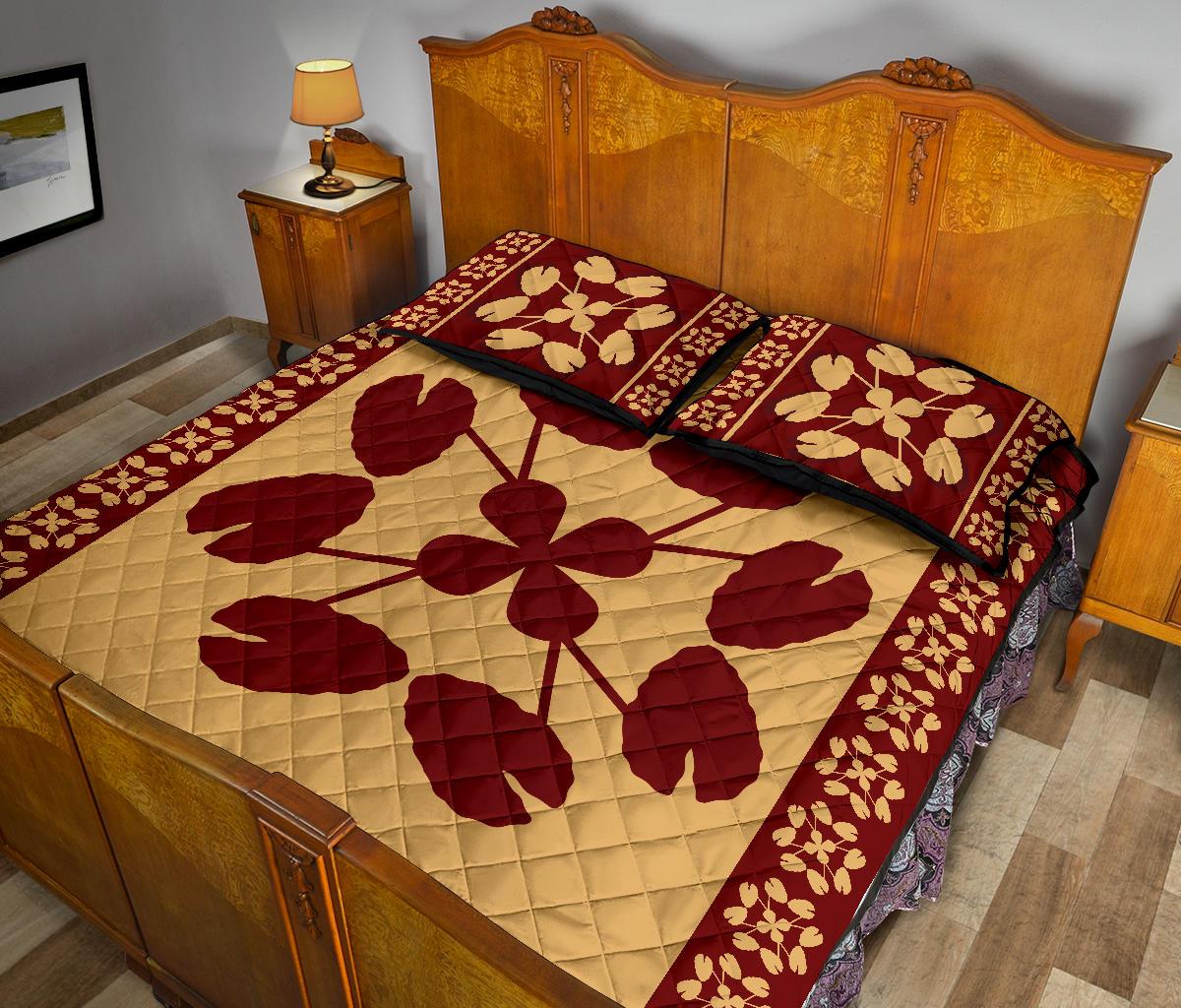 Hawaiian Quilt Pattern Kalo Quilt Bed Set - Polynesian Pride