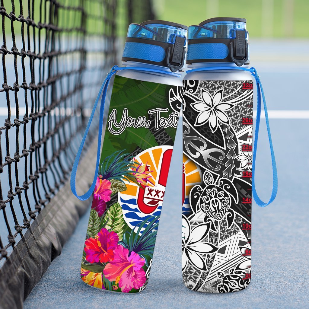 Tahiti Custom Personalised Hydro Tracking Bottle - Turtle Plumeria Banana Leaf - Polynesian Pride