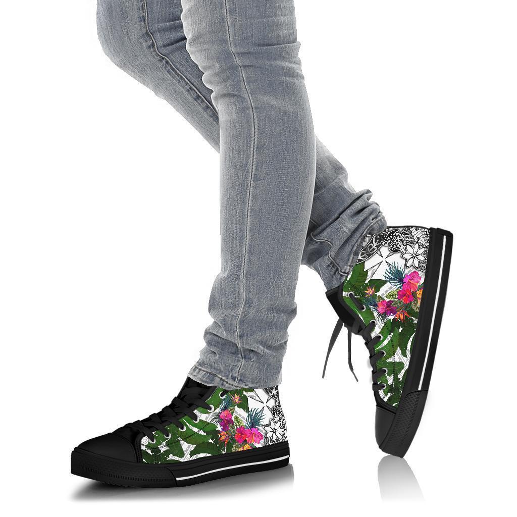Wallis And Futuna High Top Shoes White - Turtle Plumeria Banana Leaf - Polynesian Pride