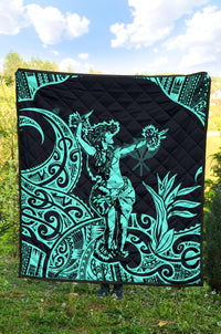 Polynesian Hawaii Premium Quilt - Hula Girl Neon Blue - Polynesian Pride