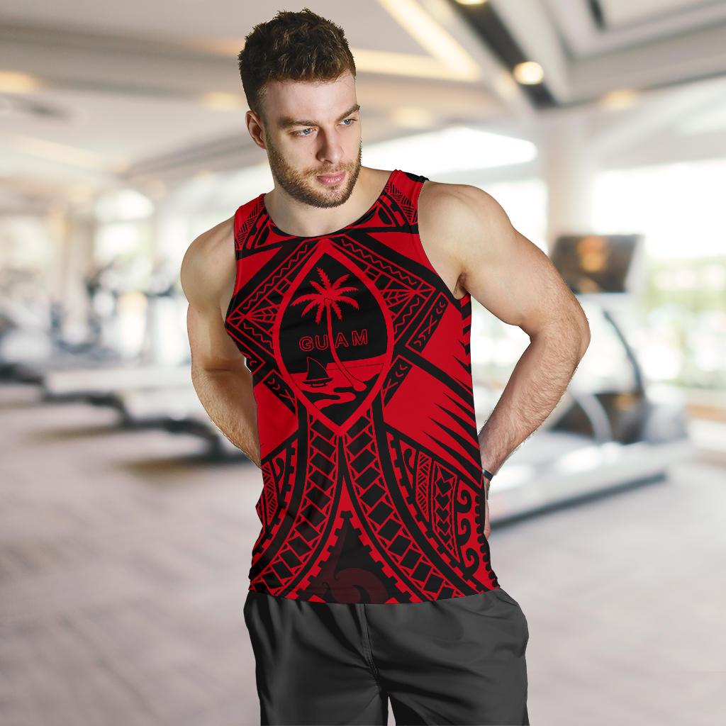 Guam Polynesian Men's Tank Top - Red Guam Coat Of Arms Polynesian Tattoo - Polynesian Pride