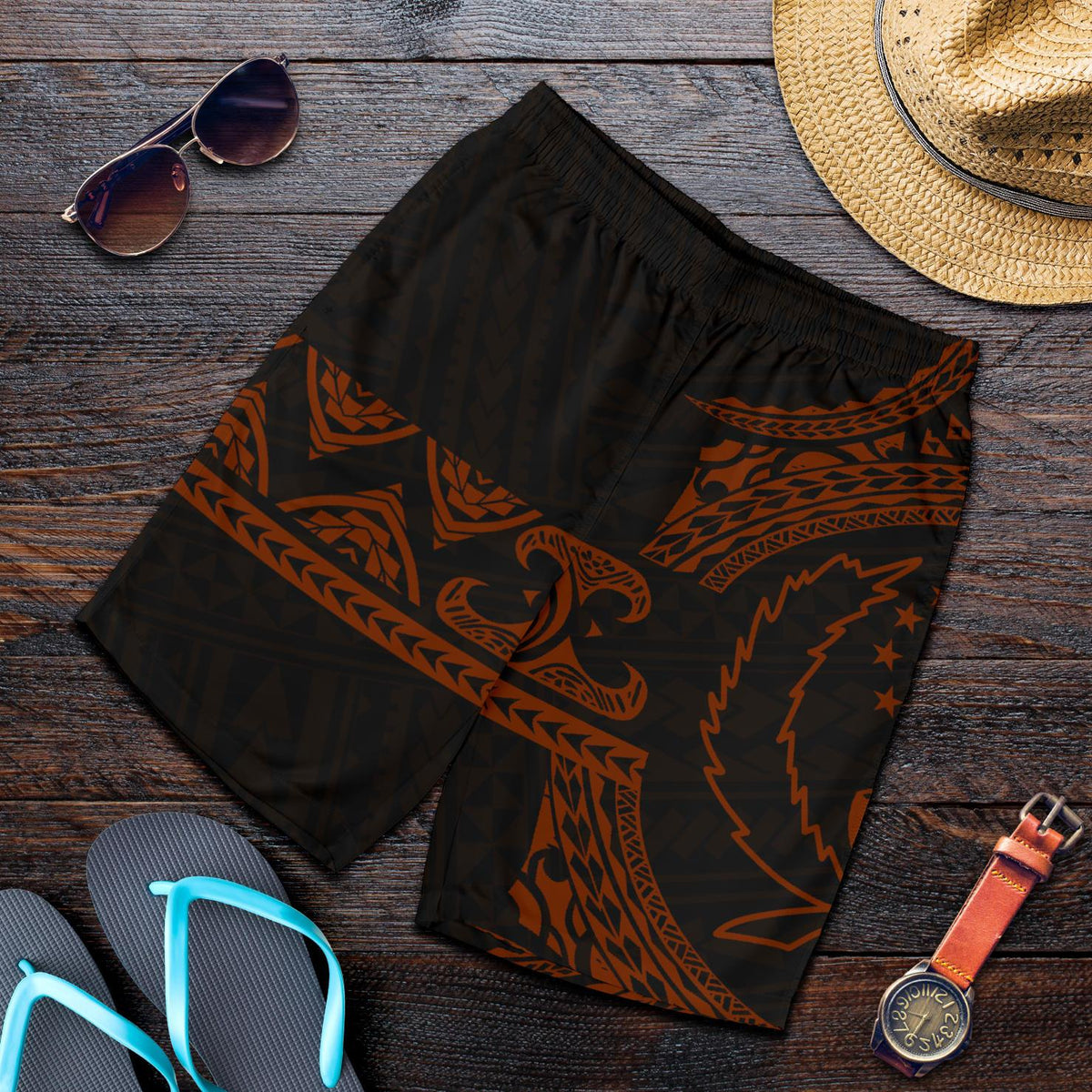 Pohnpei Polynesian All Over Print Men's Short - Brown Version - Polynesian Pride