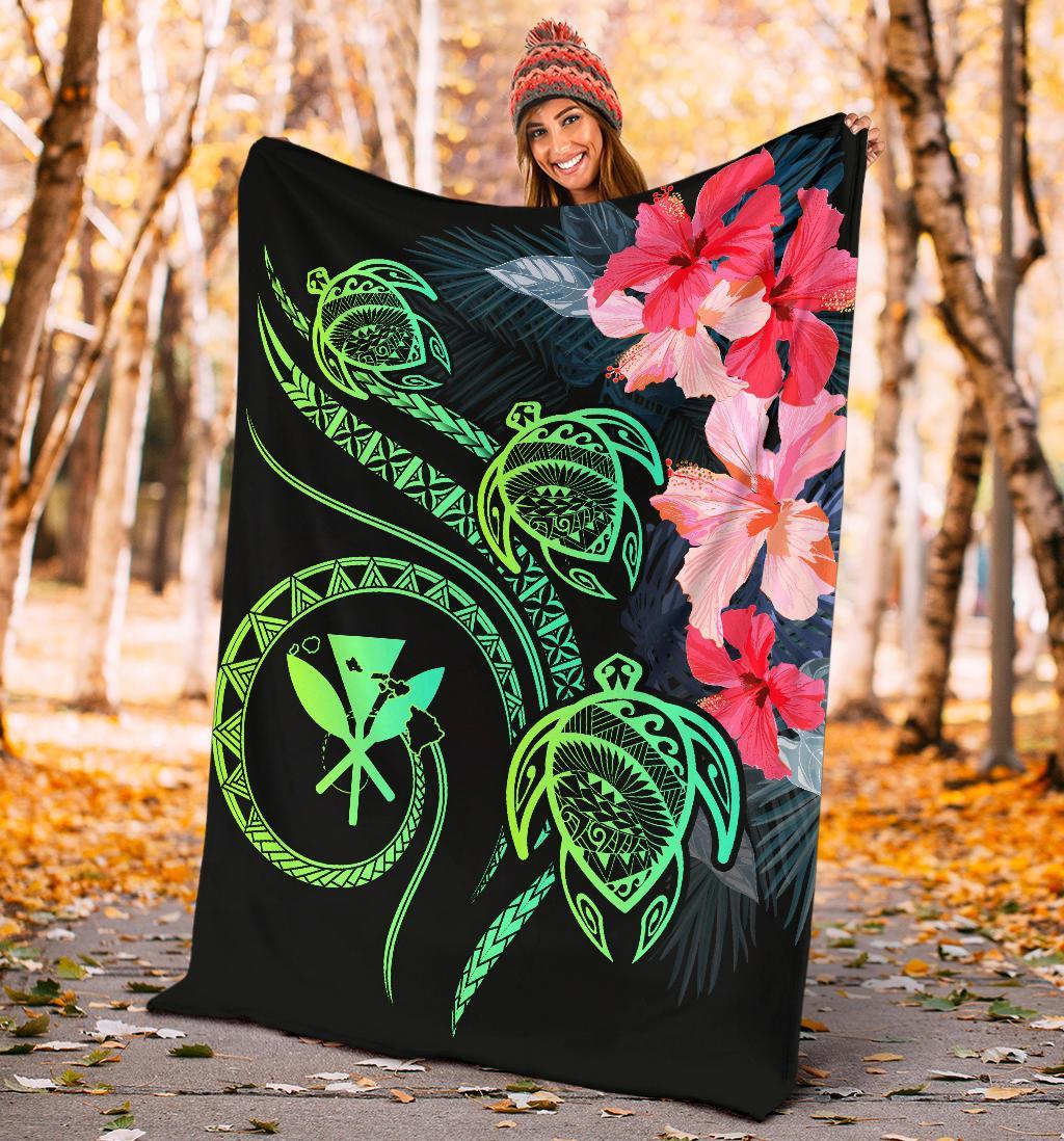 Hawaii Turtle Polynesian Tropical Premium Blanket - Cora Style Yellow - Polynesian Pride
