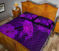 Hawaiian Whale Swim Hibiscus Polynesian Quilt Bedding Set - Purple - Polynesian Pride