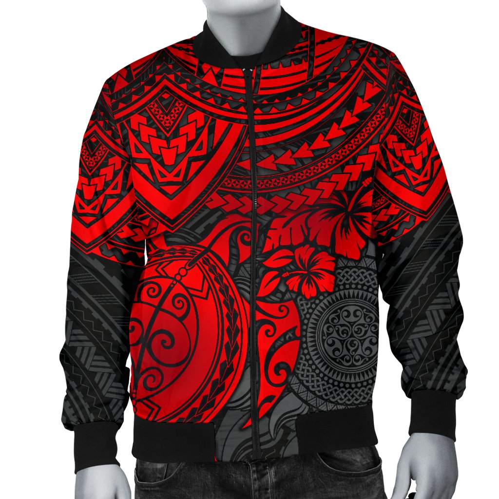 Polynesian Bomber Jacket (Men) - Polynesian Red Turtle - Polynesian Pride