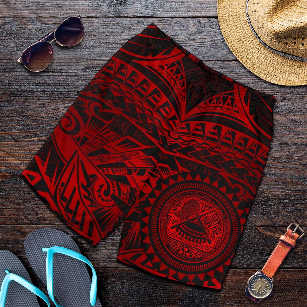 American Samoa Polynesian Men's Short - Red Seal - Polynesian Pride