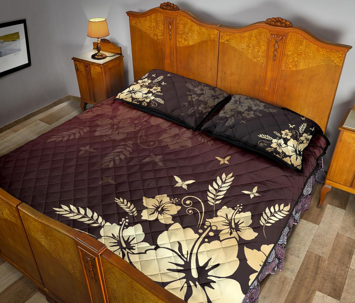 Hawaii Quilt Bed Set - Golden Hibiscus Quilt Bed Set - Polynesian Pride