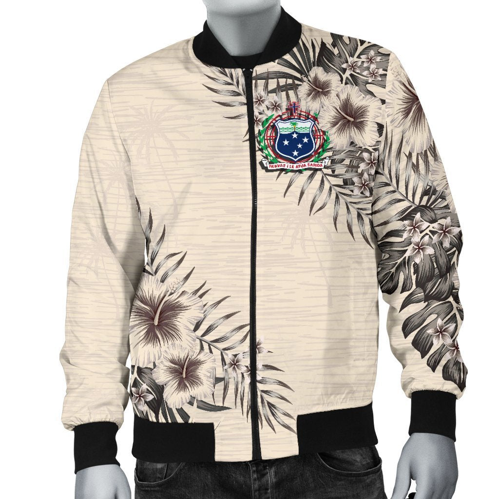 Samoa Men's Bomber Jacket - The Beige Hibiscus Beige - Polynesian Pride