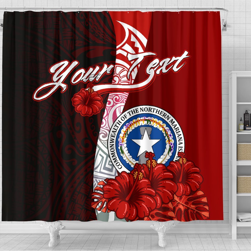 Northern Mariana Islands Polynesian Custom Personalised Shower Curtain - Coat Of Arm With Hibiscus - Polynesian Pride