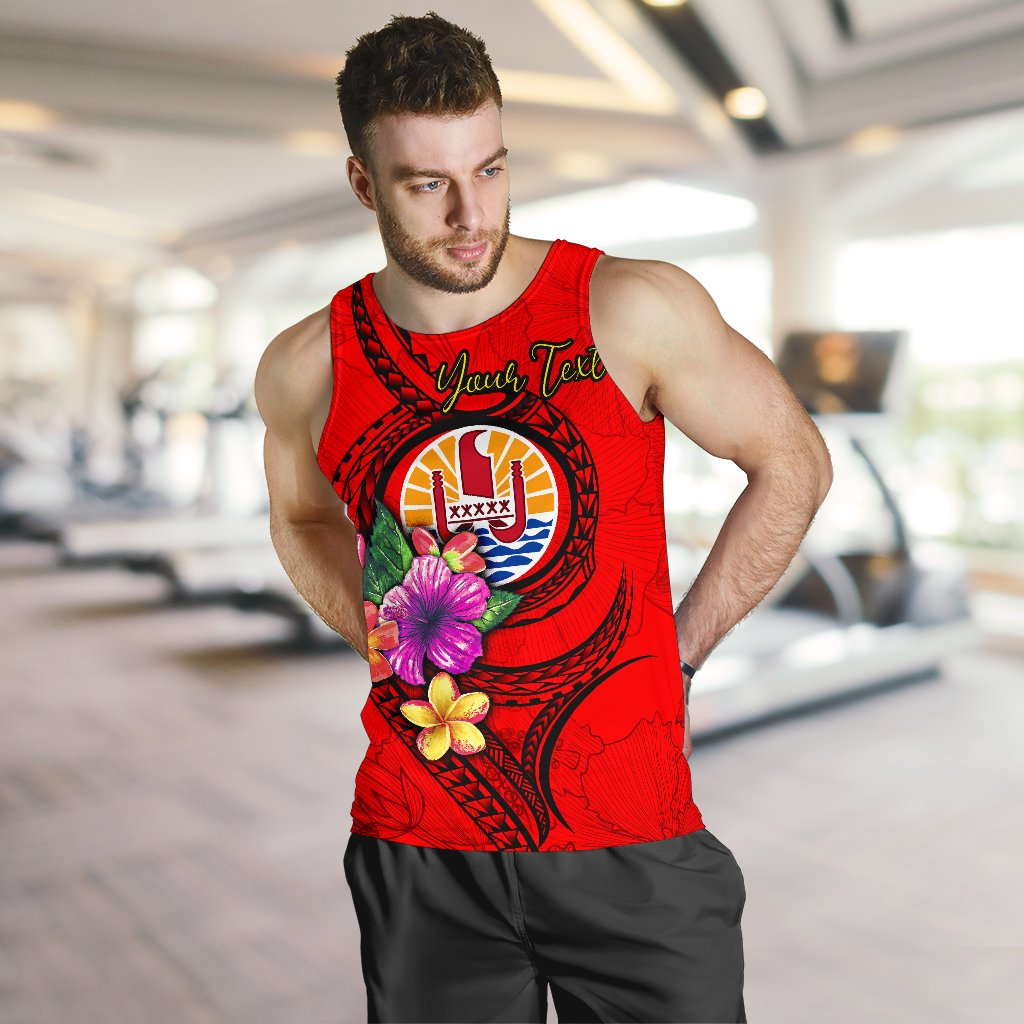 Tahiti Polynesian Custom Personalised Men's Tank Top - Floral With Seal Red - Polynesian Pride