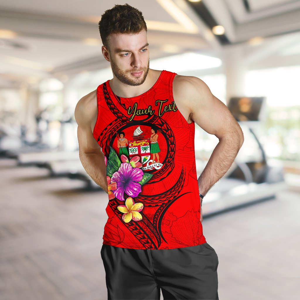 Fiji Polynesian Custom Personalised Men's Tank Top - Floral With Seal Red - Polynesian Pride