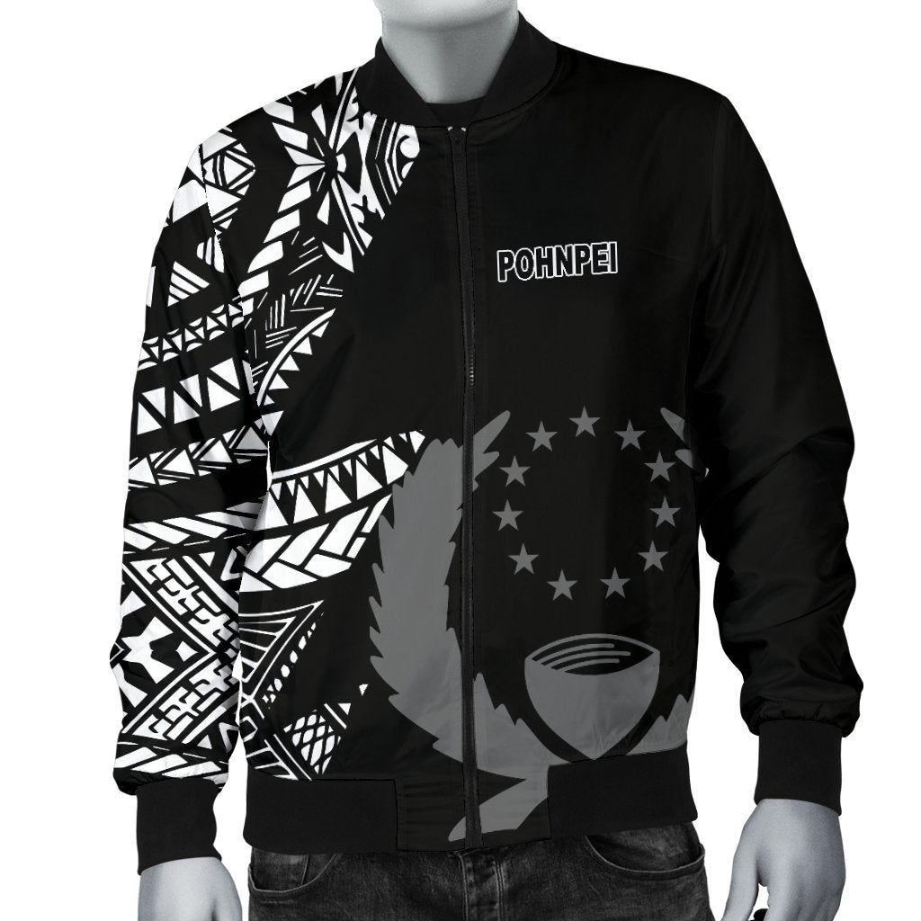 Pohnpei Men's Bomber Jacket - Micronesian Pattern Flash Black - Polynesian Pride