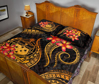 Samoa Polynesian Quilt Bed Set - Gold Plumeria - Polynesian Pride