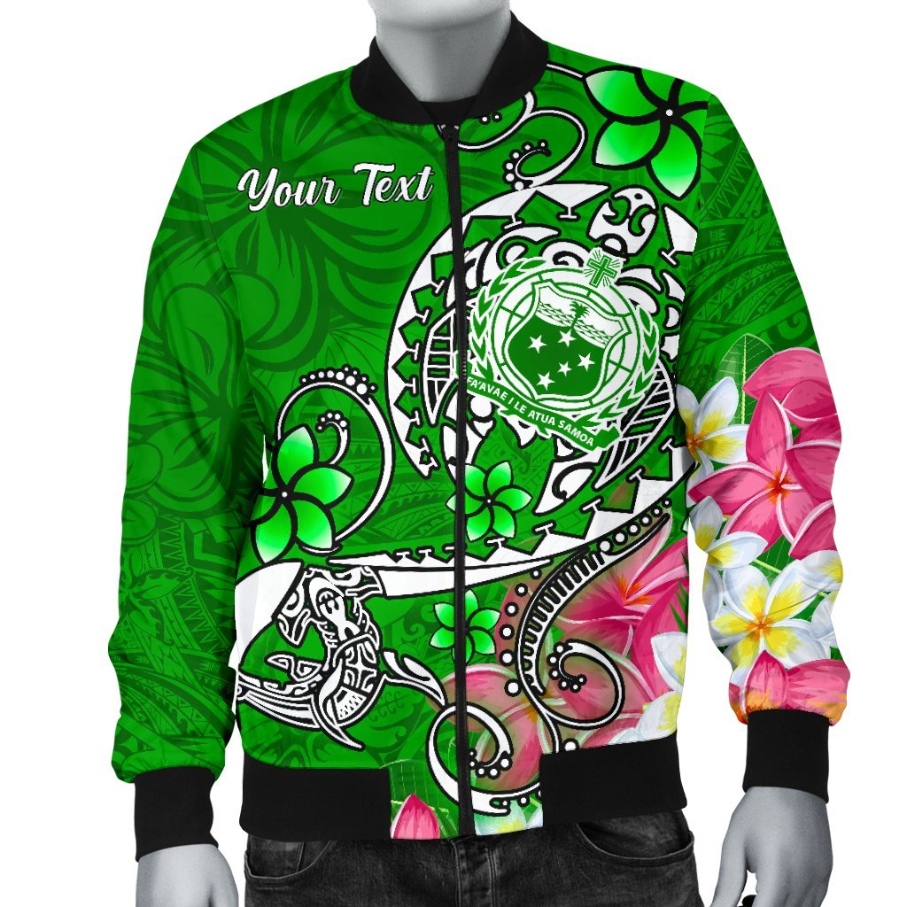 Samoa Custom Personalised Men's Bomber Jacket - Turtle Plumeria (Green) - Polynesian Pride