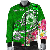 Samoa Custom Personalised Men's Bomber Jacket - Turtle Plumeria (Green) - Polynesian Pride