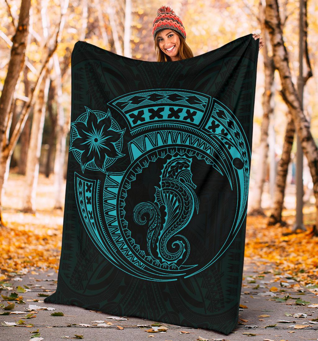 Seahorse Polynesian Blanket - Polynesian Tattoo Blue - Polynesian Pride