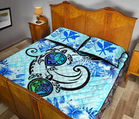Hawaii Polynesian Plumeria Hibiscus Turtle Quilt Bed Set - AH - Jack Style - Blue - Polynesian Pride